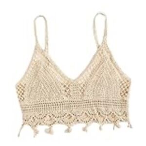 Beige Crochet Tassel Trim Bralette – Size Medium